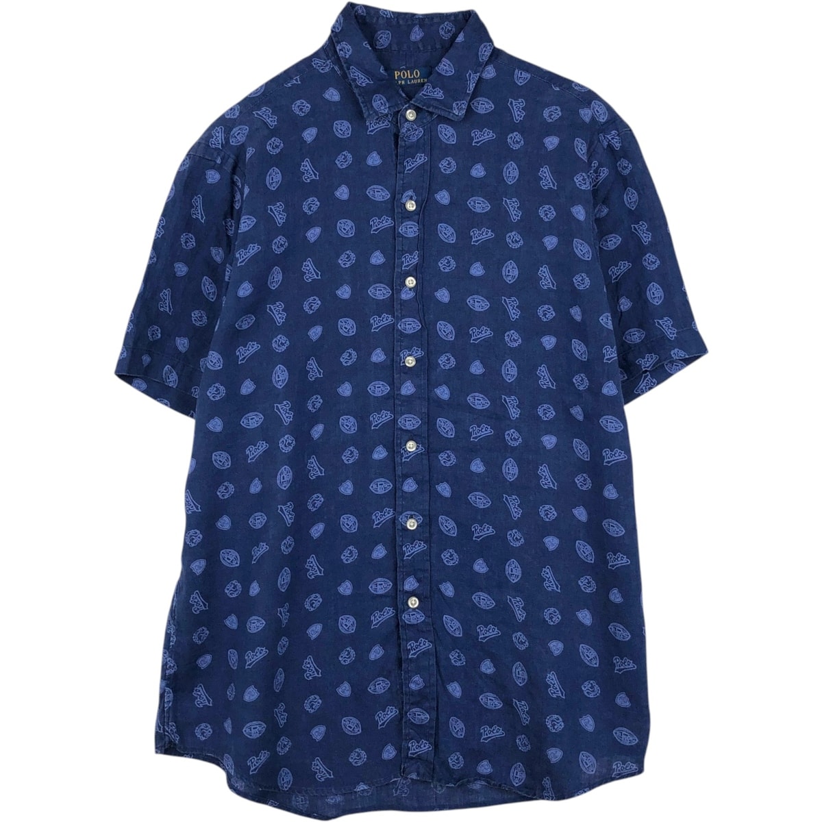古着 ラルフローレン Ralph Lauren POLO RALPH LAUREN 総柄 半袖 リネンシャツ メンズL相当/eaa660729