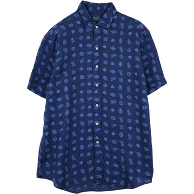 古着 ラルフローレン Ralph Lauren POLO RALPH LAUREN 総柄 半袖 リネンシャツ メンズL相当/eaa660729