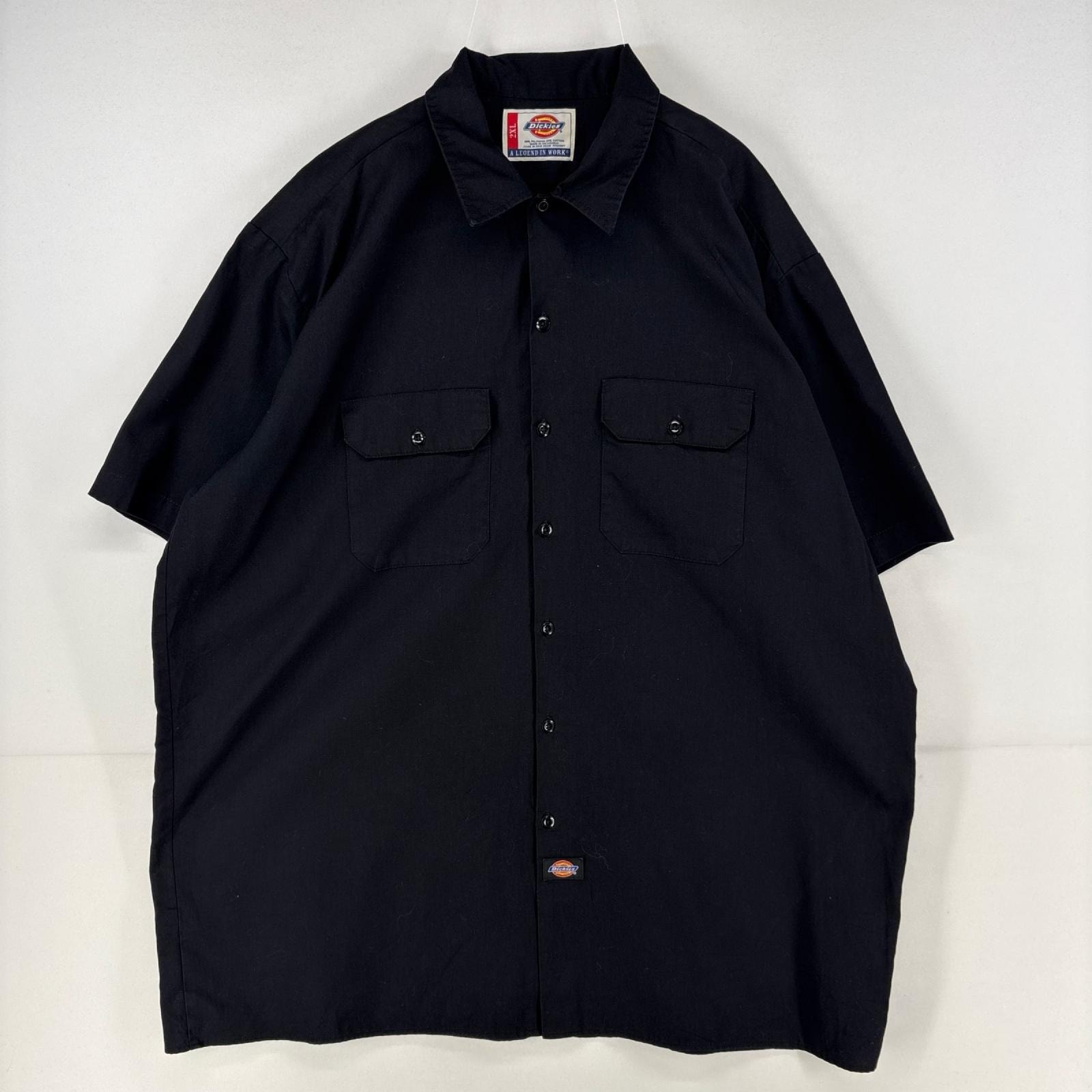 古着 ディッキーズ Dickies 半袖シャツ ワーク 胸ポケット 大きいサイズ 作業着 2XL ブラック 無地 メンズ
