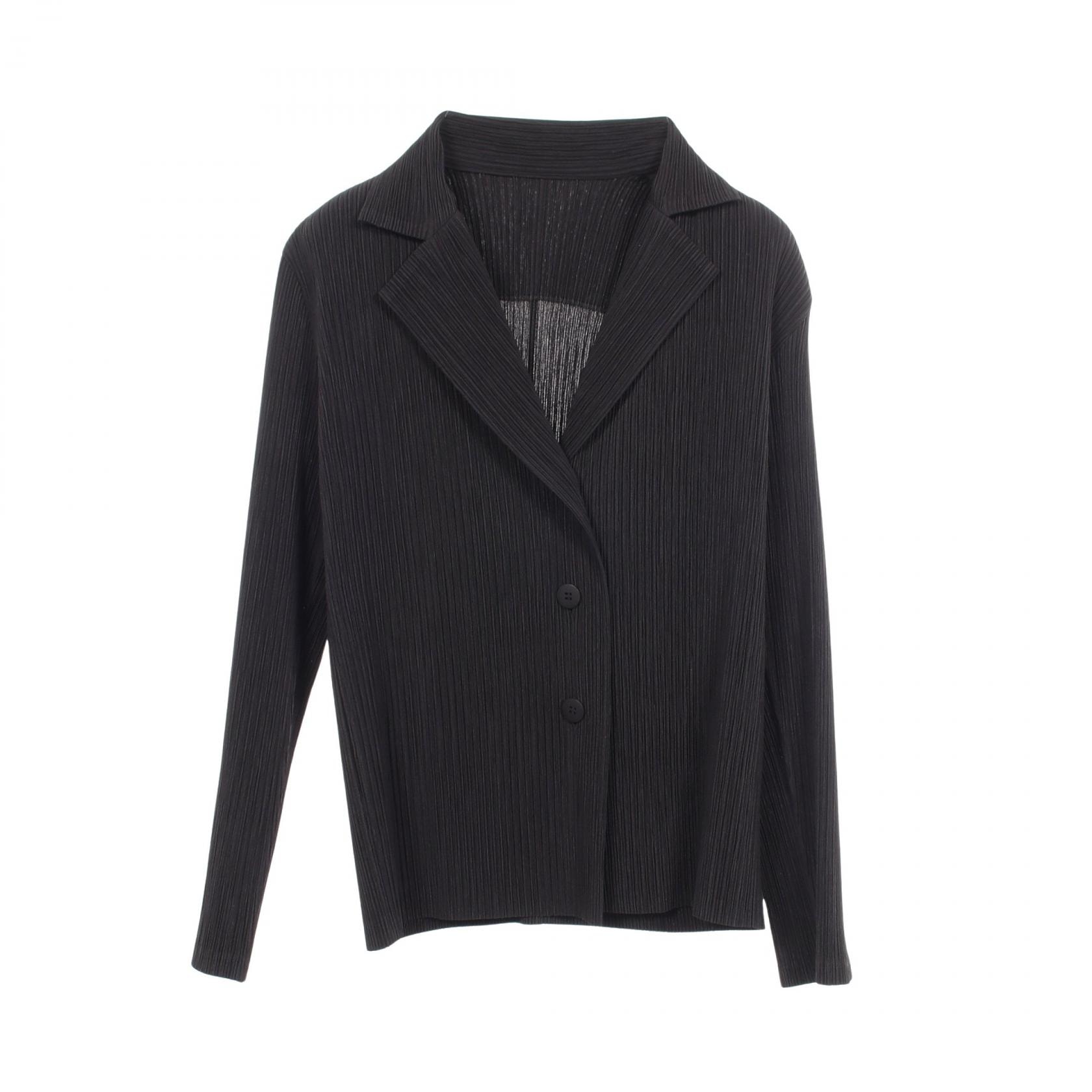 イッセイミヤケ ISSEY MIYAKE プリーツ テーラードジャケット 衣料品 アウター ポリエステル レディース ブラック系 【中古】