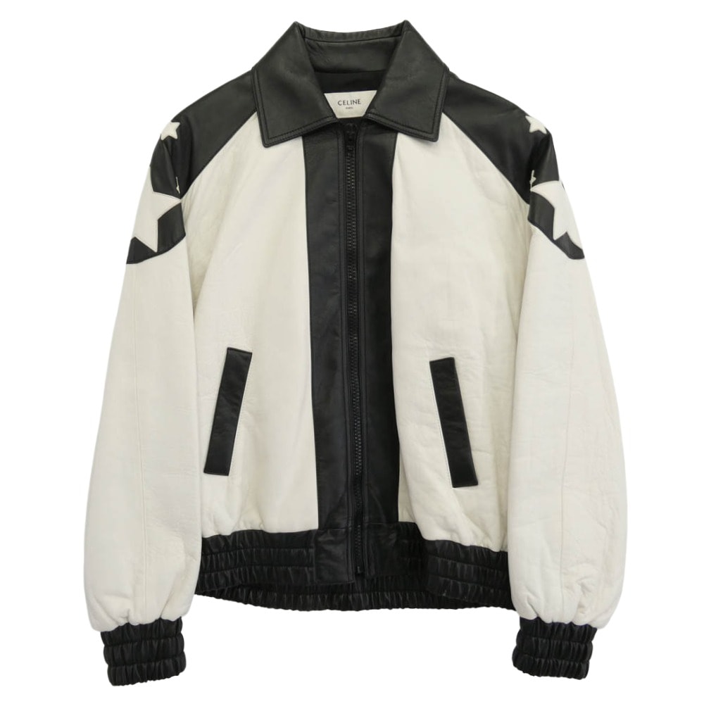 CELINE セリーヌ レザージャケット 22AW 2ED47577H by Hedi Slimane エディ期 SOFT LAMBSKIN FLAG TEDDY JACKET バイカラー ソフトラムスキン テディジャケット【中古】