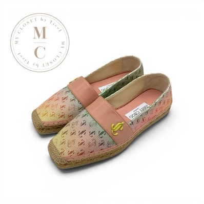 未使用 ジミーチュウ JIMMY CHOO DRU FLAT フラットシューズ 靴 シューズ エスパドリーユ ロゴ グラデーション キャンバス ピンク系