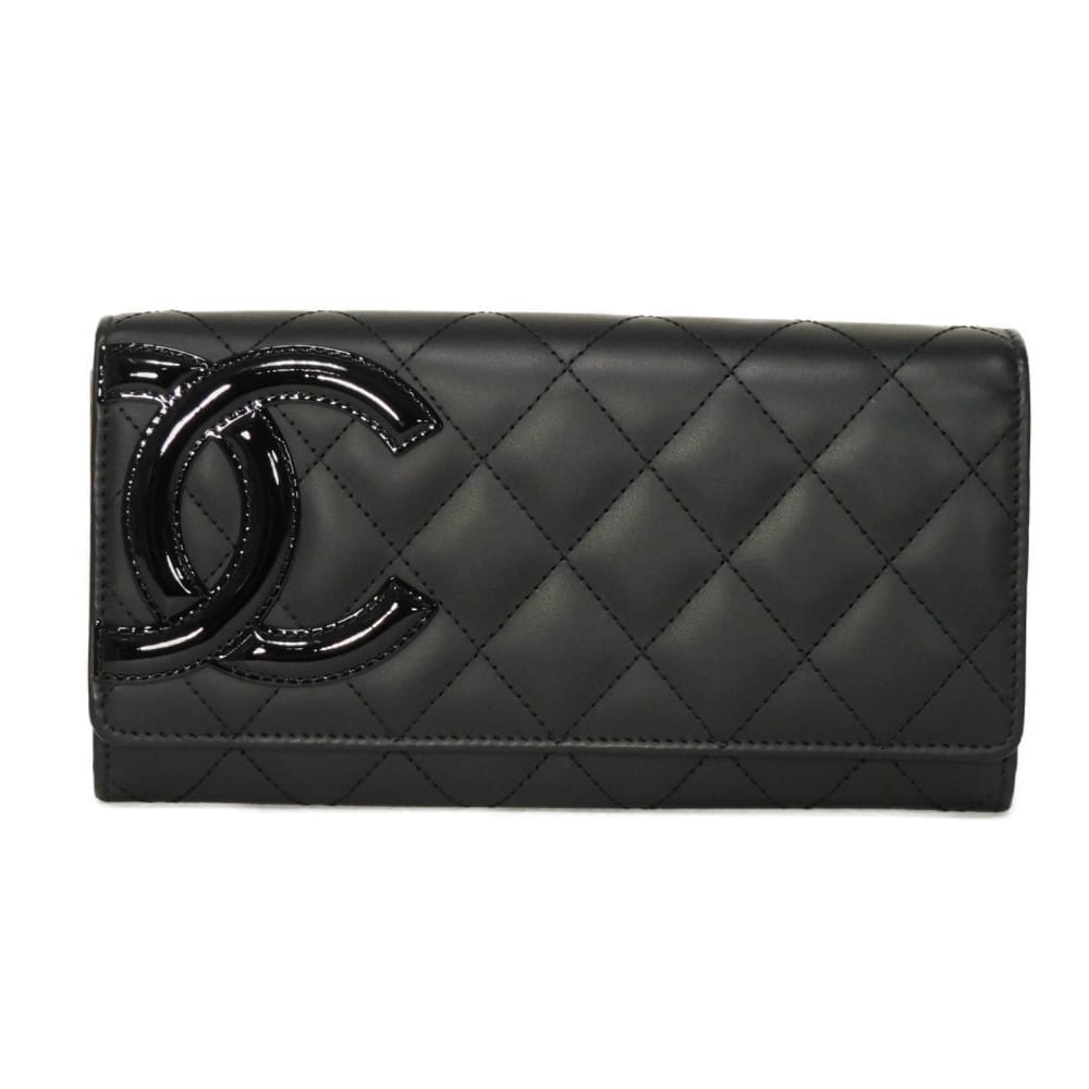 CHANEL シャネル マトラッセ ロング フラップウォレット ココマーク CCマーク カーフ エナメル ピンク スナップボタン コンパートメント 札入れ カードケース コインケース カンボンライン ブラック 長財布 A50077
