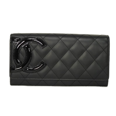 CHANEL シャネル マトラッセ ロング フラップウォレット ココマーク CCマーク カーフ エナメル ピンク スナップボタン コンパートメント 札入れ カードケース コインケース カンボンライン ブラック 長財布 A50077