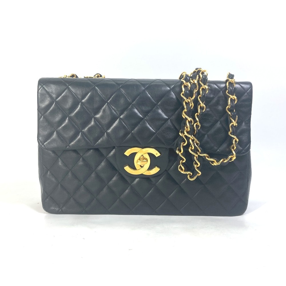 シャネル CHANEL デカマトラッセ 34 A01094 CC ココマーク ヴィンテージ 肩掛け Wチェーン バッグ ショルダーバッグ ラムスキン ブラック