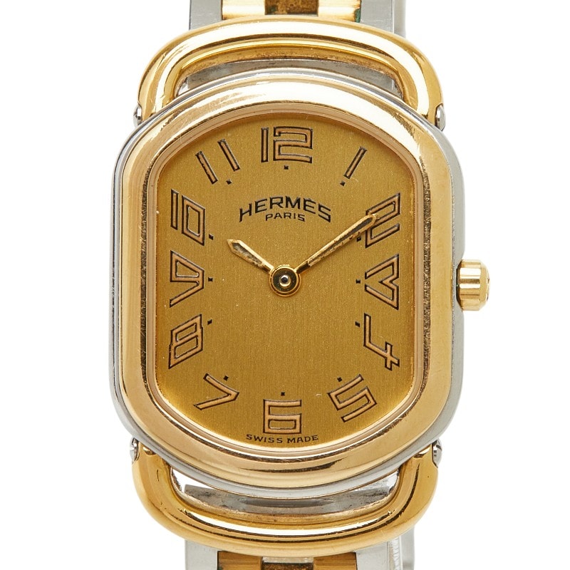 エルメス ラリー 腕時計 RA1.240 クオーツ ゴールド文字盤 ステンレススチール レディース HERMES 【中古】