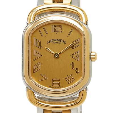 エルメス ラリー 腕時計 RA1.240 クオーツ ゴールド文字盤 ステンレススチール レディース HERMES 【中古】