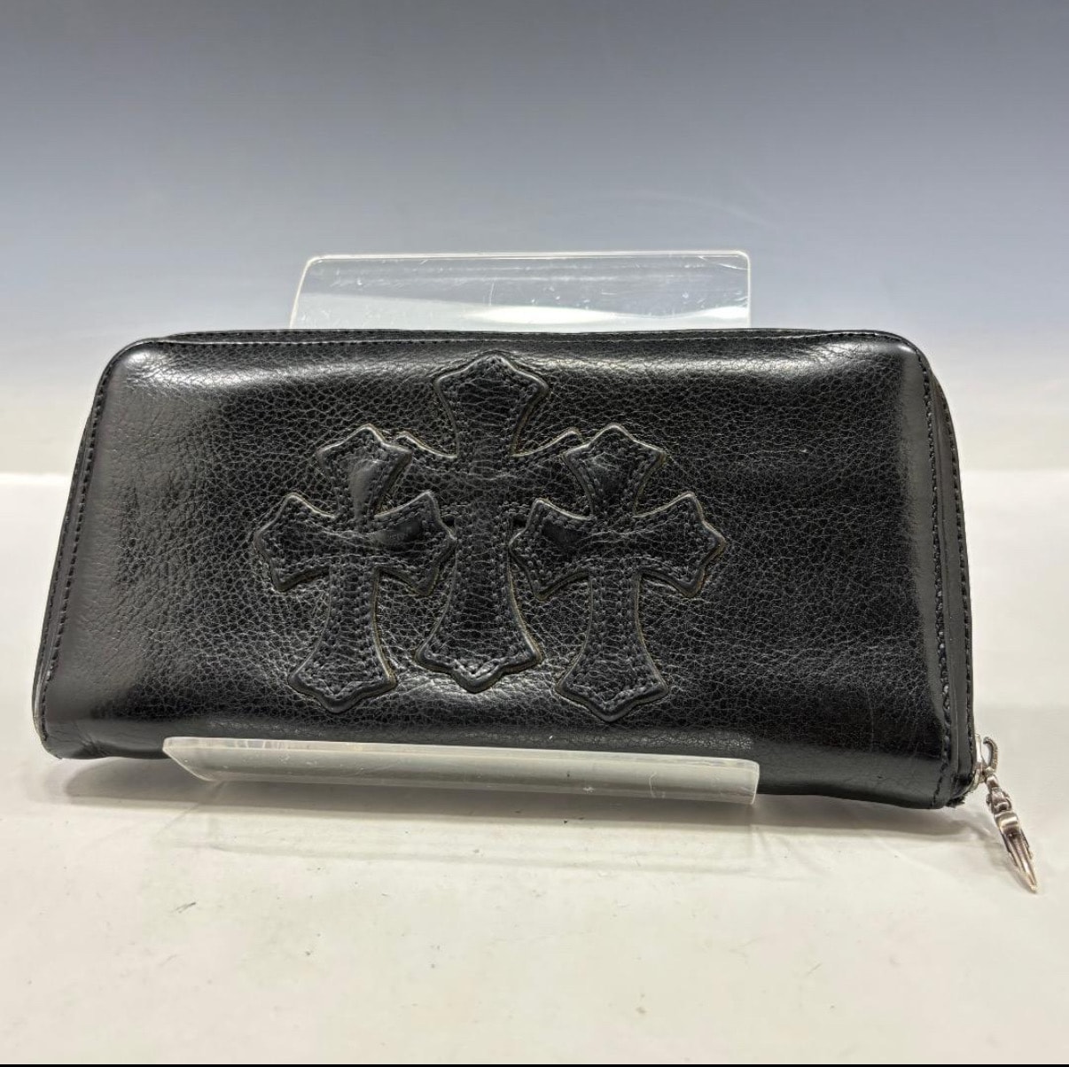 状態良【クロムハーツ本物】長財布/レザー/クロスパッチウォレット 