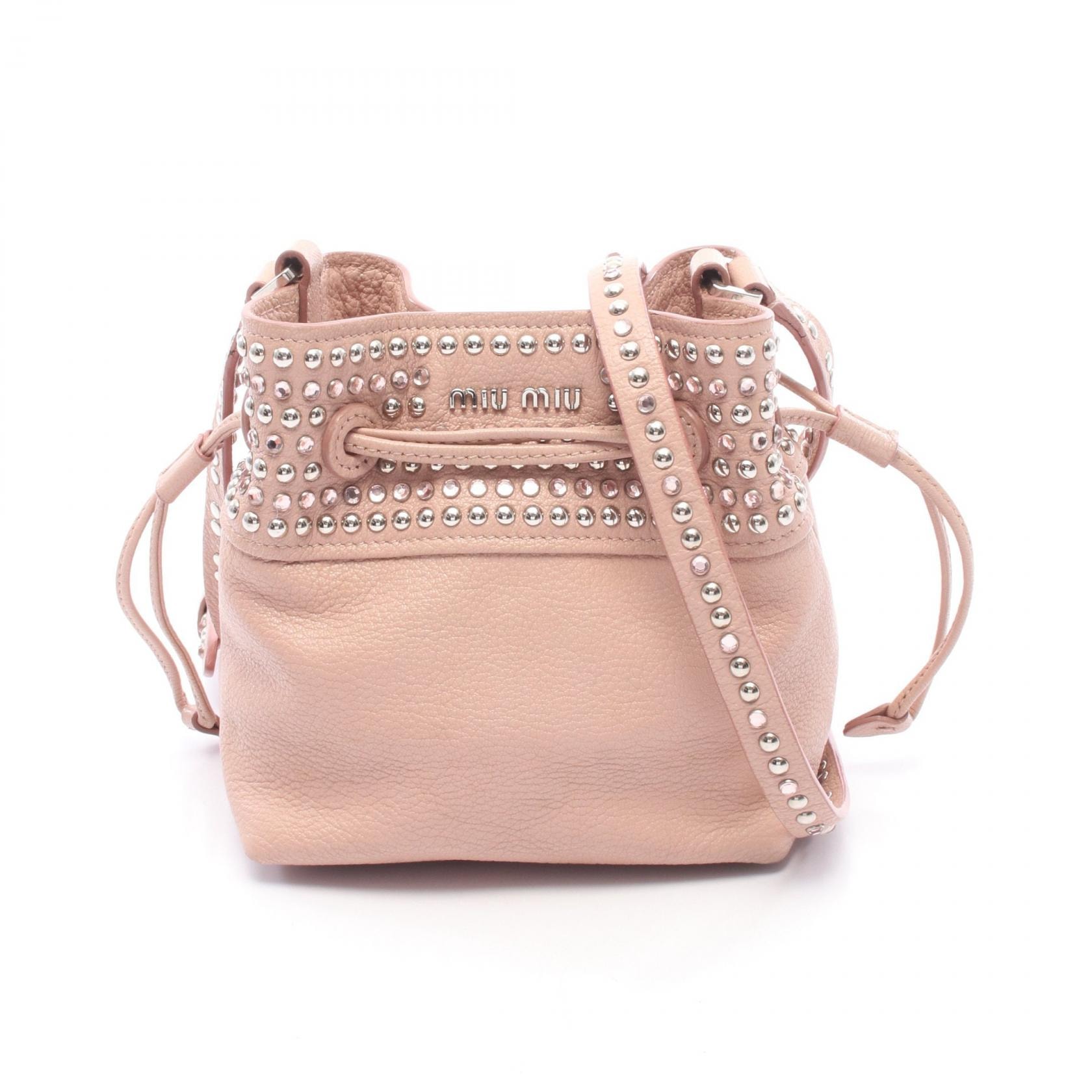 ミュウ ミュウ Miu Miu マドラス クリスタル バケット ショルダーバッグ バッグ レザー レディース ピンク系 【中古】
