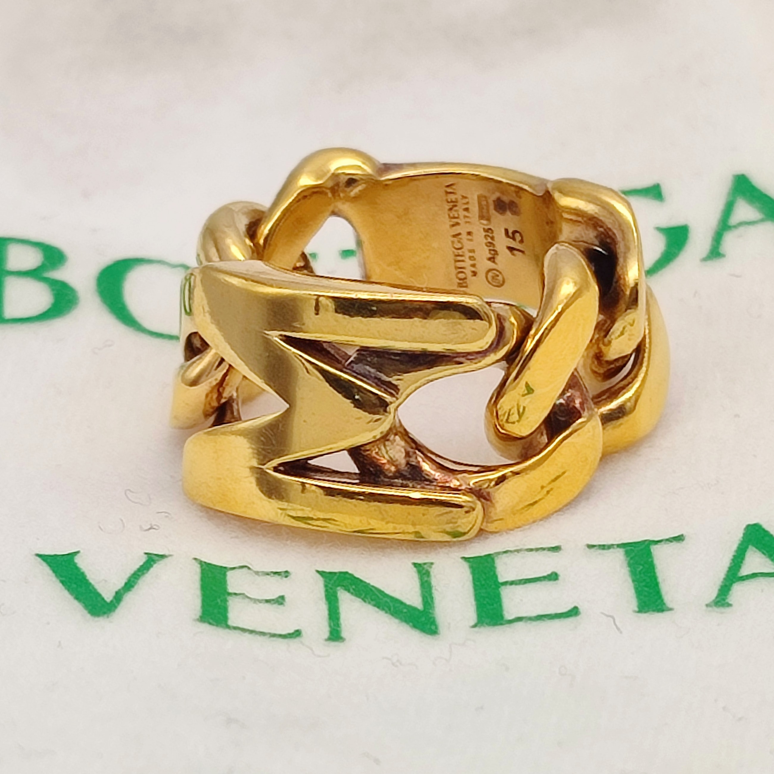 【美品】BOTTEGA VENETA　ボッテガヴェネタ　イニシャル　ゴールドチェーンリング　M　シルバー925　15号