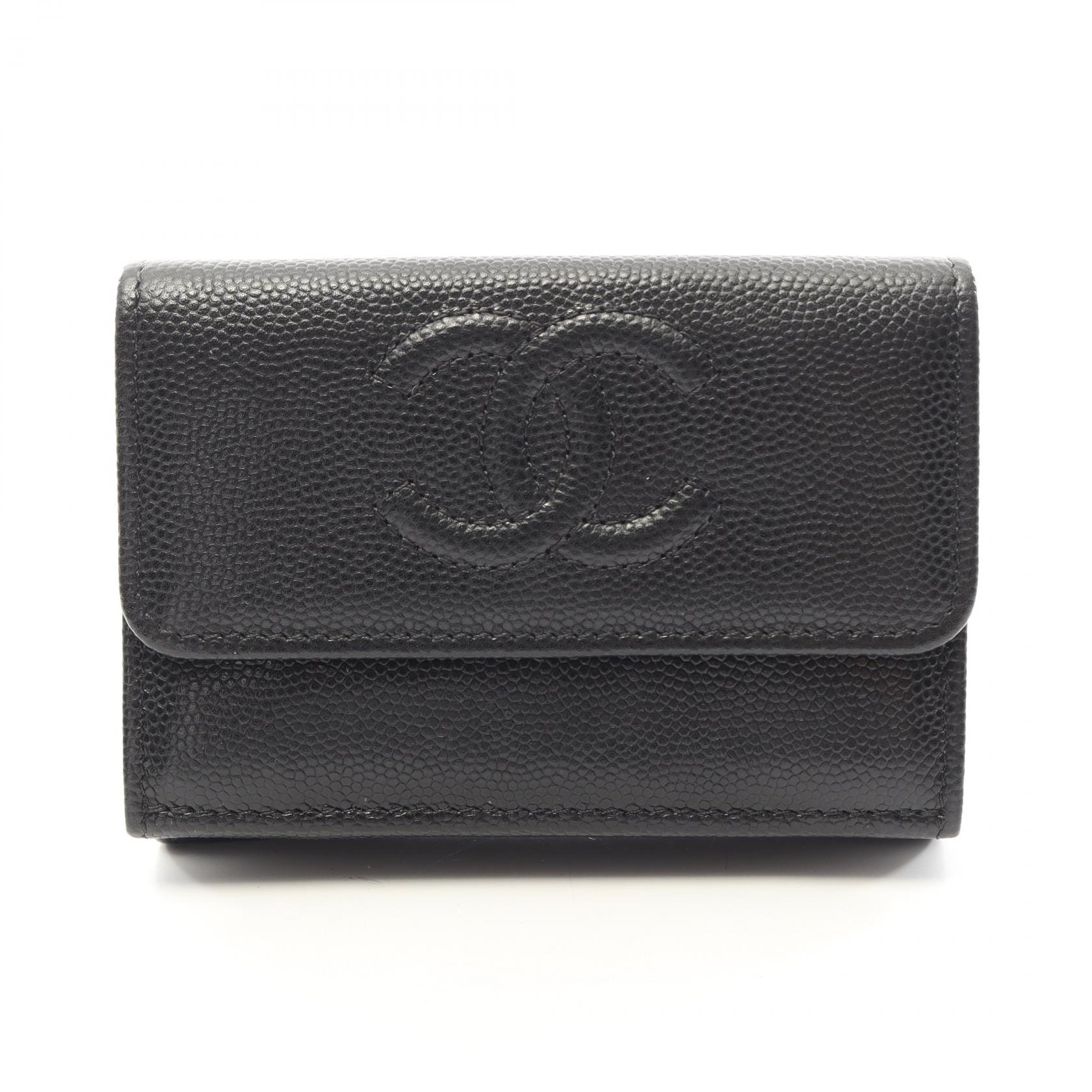 シャネル CHANEL ココマーク スモールフラップ 三つ折り財布 財布 キャビアスキン(グレインドカーフ) レディース ブラック系 AP4655 【中古】