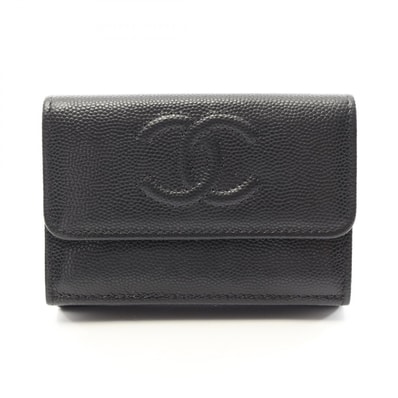 シャネル CHANEL ココマーク スモールフラップ 三つ折り財布 財布 キャビアスキン(グレインドカーフ) レディース ブラック系 AP4655 【中古】