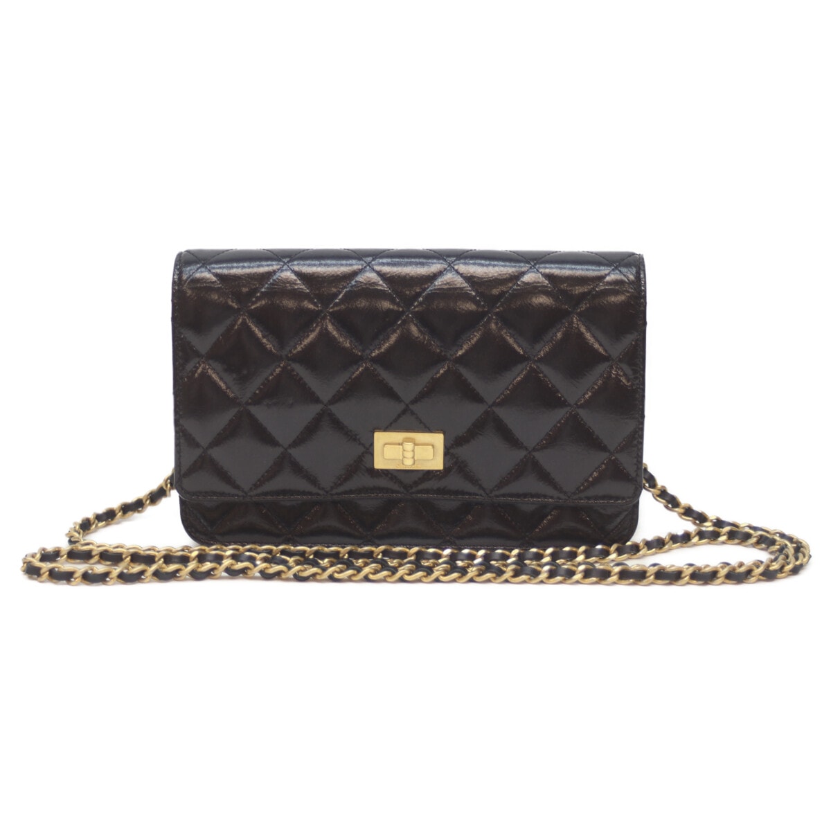 シャネル 20番台 マトラッセ ブラック エイジドカーフ G金具 2.55チェーンショルダーウォレット