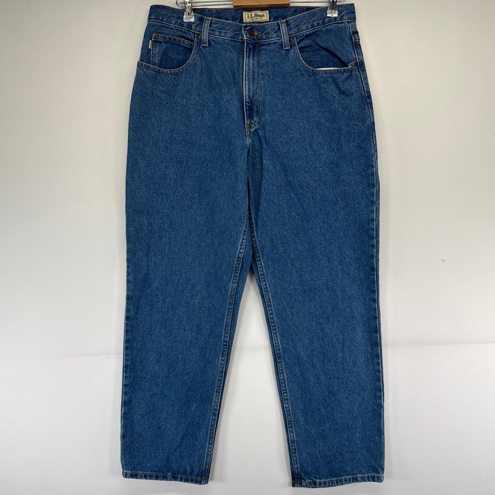 古着 エルエルビーン L.L.Bean デニム パンツ テーパード 5ポケットジーパン デニム 大きいサイズ w34×L29  ブルー系 メンズ