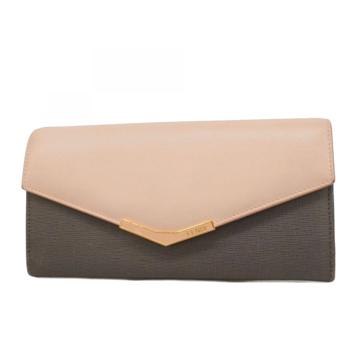 【6ec2883】フェンディ 長財布 レザー ピンク グレー ゴールド金具【中古】レディース
