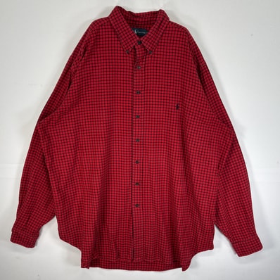 古着 ラルフローレン RALPH LAUREN 長袖シャツ フランネル 大きいサイズ ロゴ 刺繍 2XLT レッド系 チェック メンズ