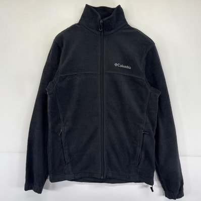 古着 コロンビア Columbia フリースジャケット アウトドア フルジップ ワンポイントロゴ刺繍デザイン ドローコード S ブラック メンズ