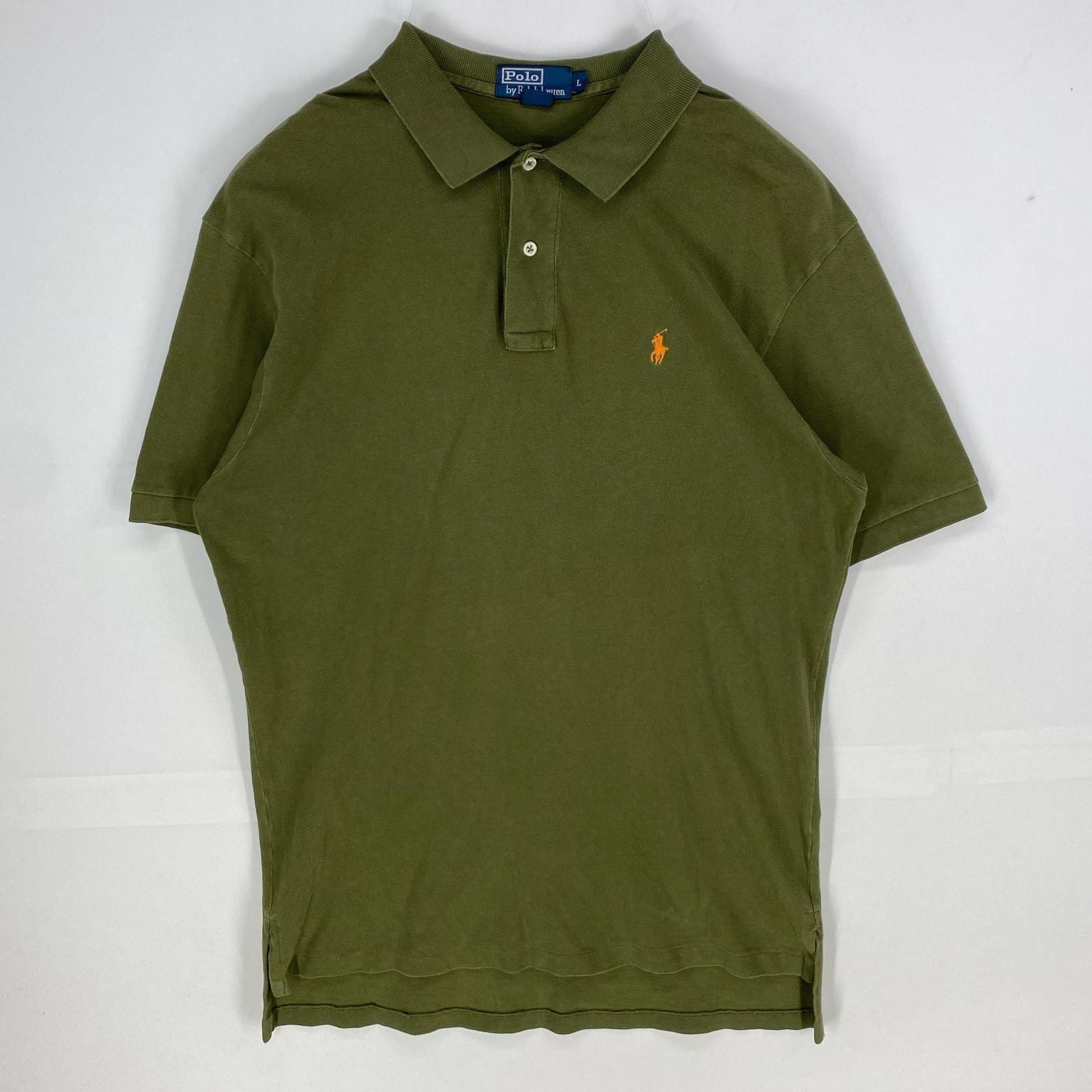 古着 ポロバイラルフローレン Polo by Ralph Lauren 鹿の子 半袖シャツ ワンポイント刺繍 ポロシャツ L カーキ系 メンズ