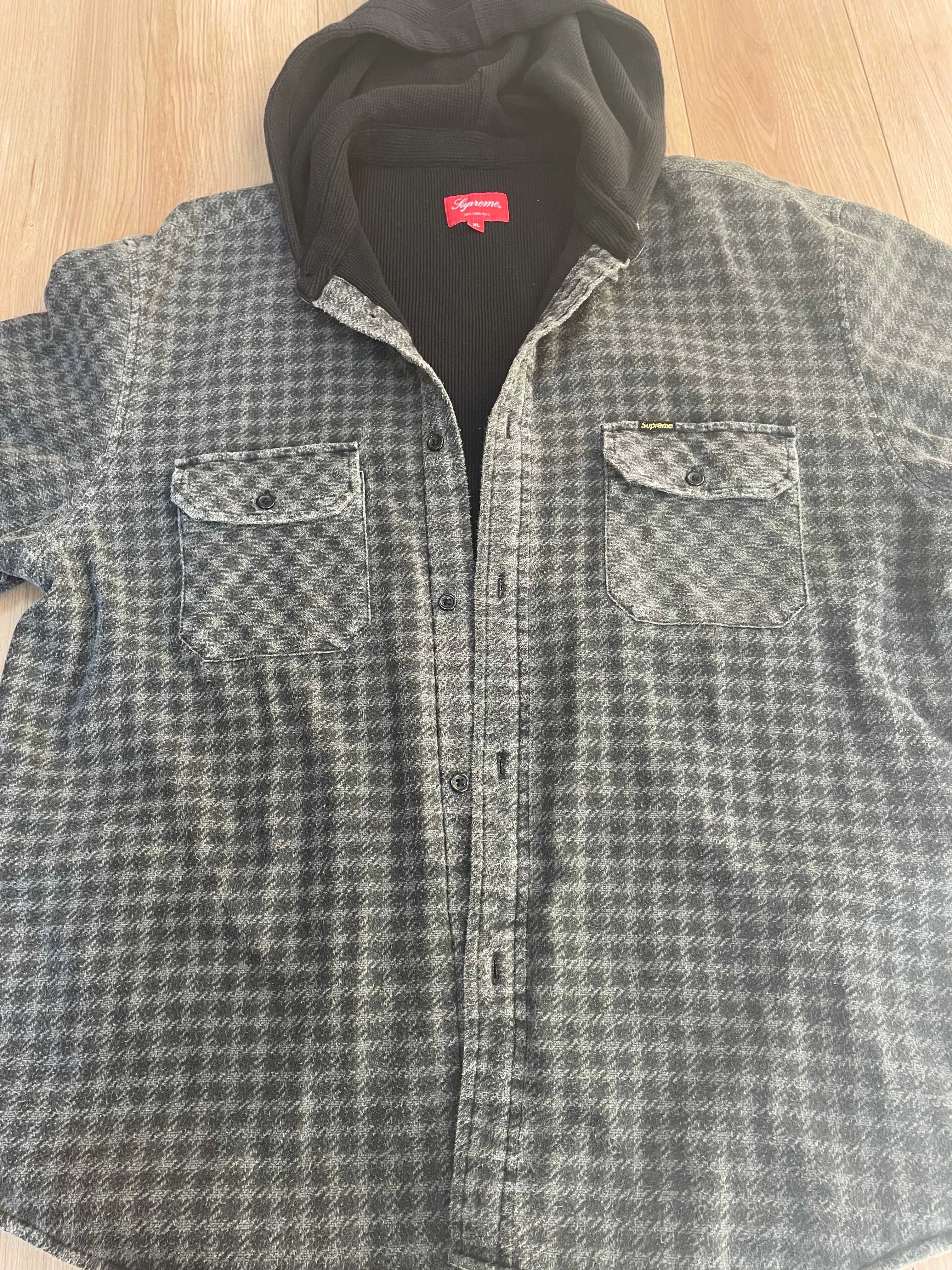 Supreme Houndstooth Flannel Hooded Shirt "Black"