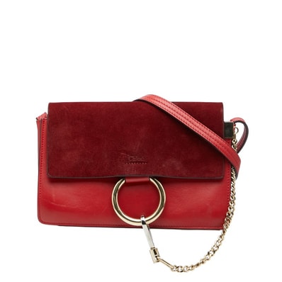 クロエ フェイ 斜め掛け ショルダーバッグ レッド レザー スウェード レディース Chloe 中古