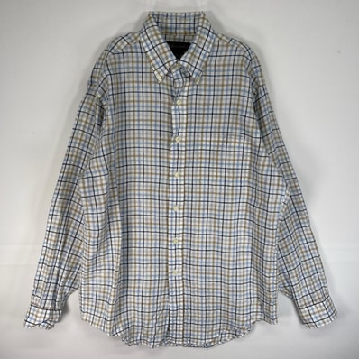 古着 ブルックスブラザーズ Brooks Brothers 長袖シャツ IRISH LINEN チェック 胸ポケ M ブルー系 マルチカラー メンズ