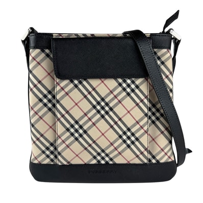 バーバリー BURBERRY ショルダーバッグ ナイロンキャンバス/レザー ベージュ/ブラック レディース【中古】 z9098