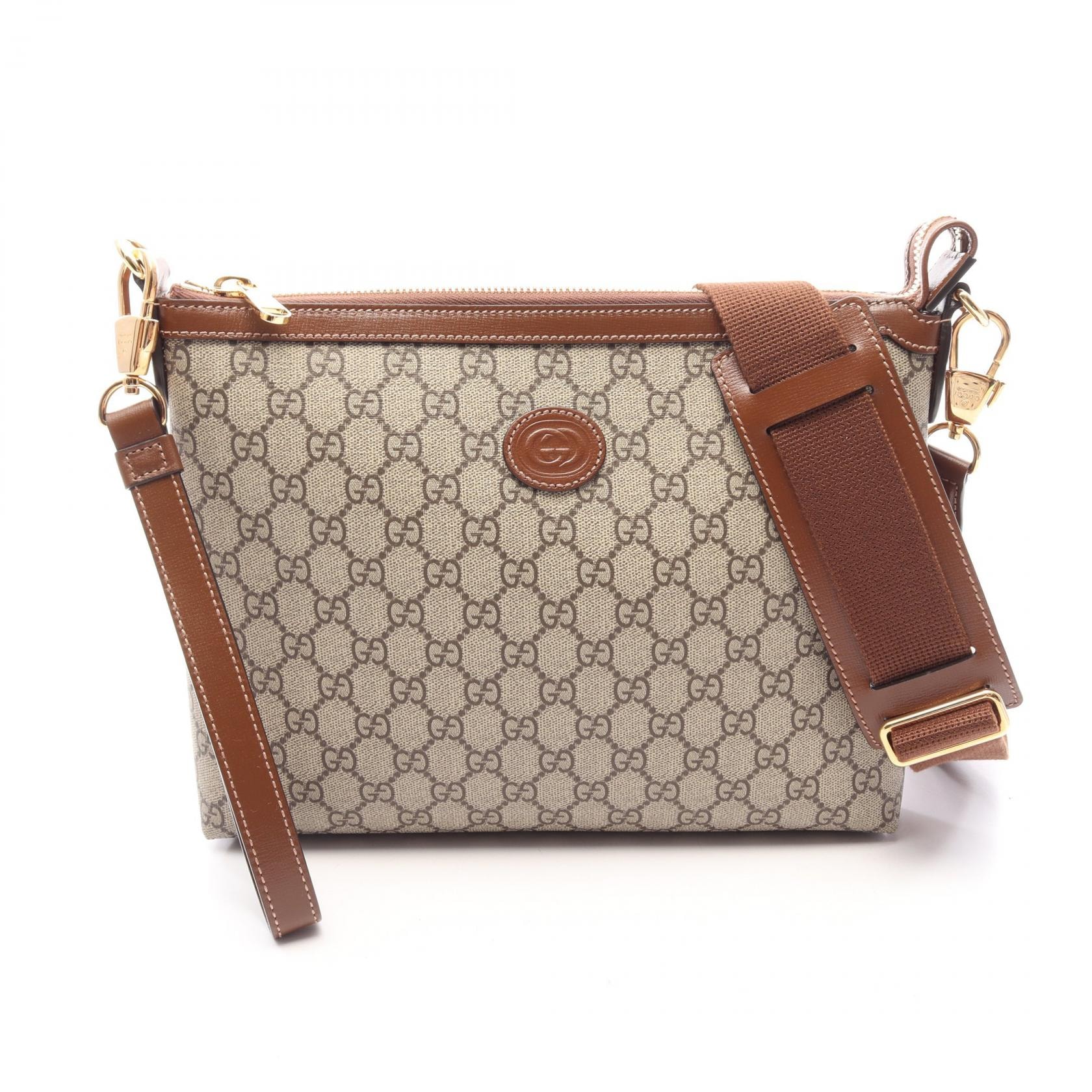 グッチ GUCCI インターロッキングG GGスプリーム メッセンジャーバッグ ショルダーバッグ バッグ PVCコーティングキャンバス レザー メンズ ベージュ系 / ブラウン系 726833 【中古】
