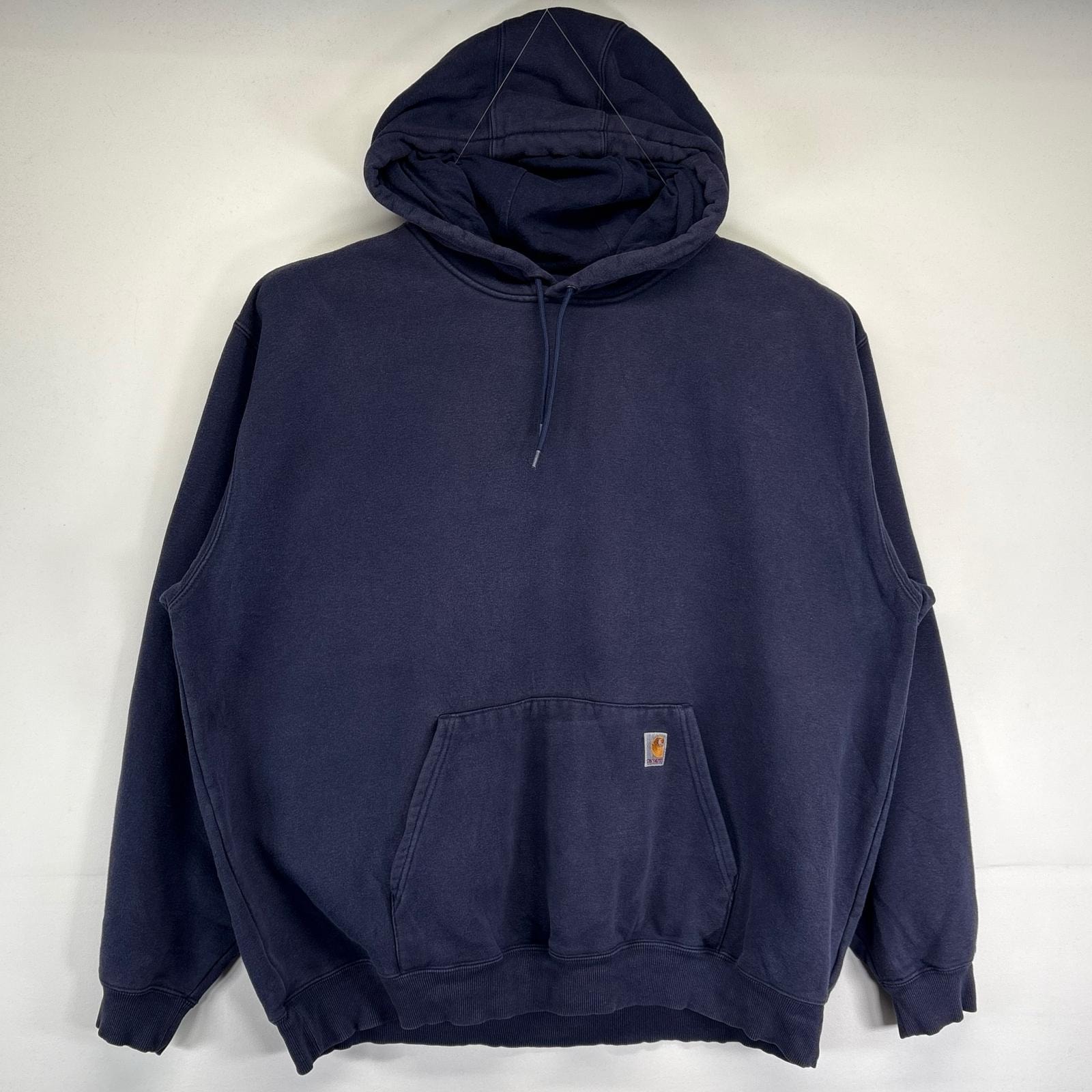 古着 カーハート Carhartt パーカー 大きいサイズ ワンポイントロゴ刺繍 プルオーバー ワーク 2XL ネイビー メンズ