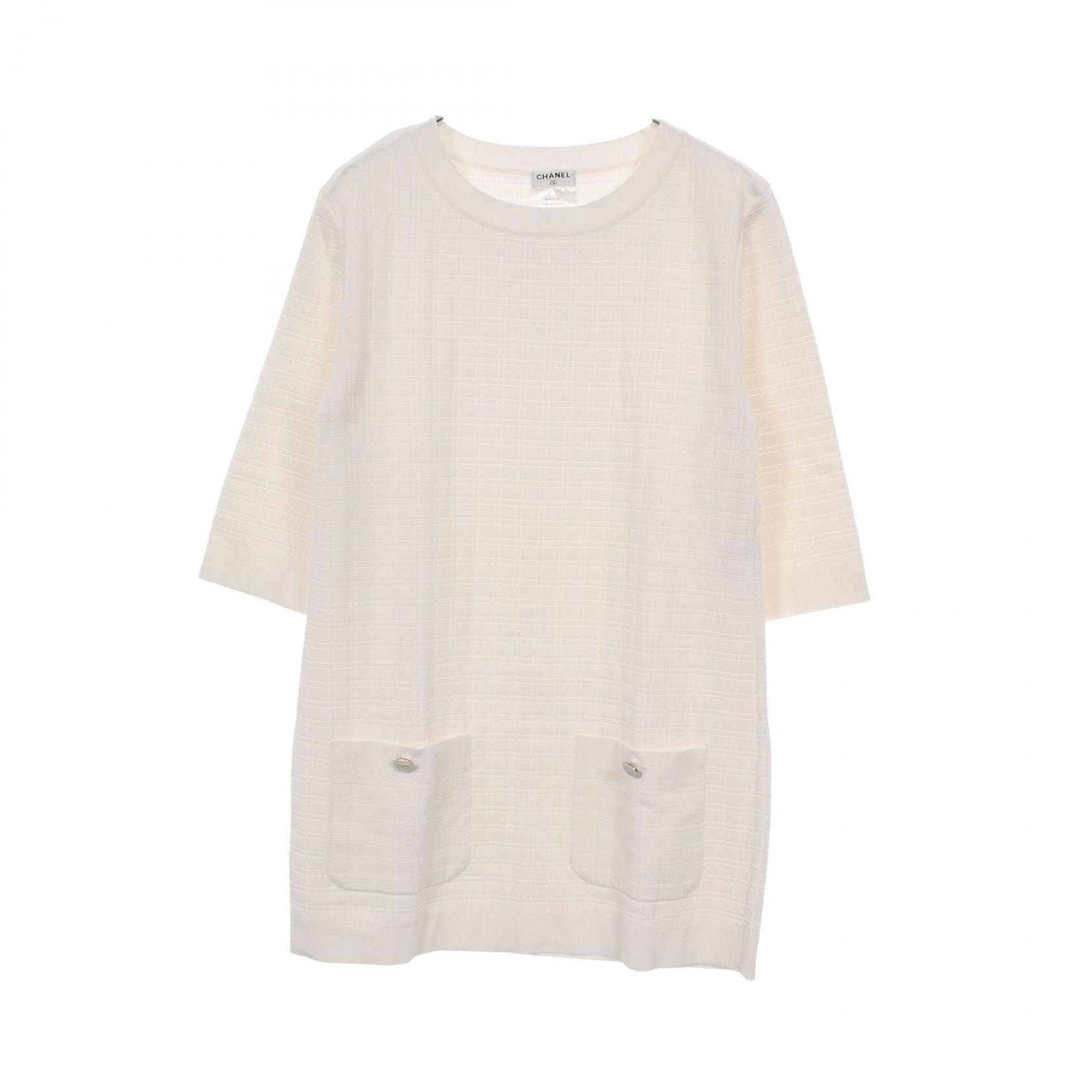 シャネル CHANEL ココマークボタン ミニドレス チュニック ワンピース 衣料品 トップス コットン レディース ホワイト系 P47573K06030 【中古】