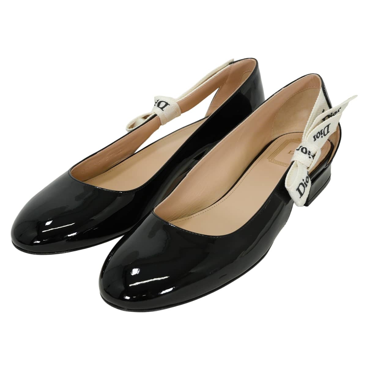 Dior ディオール パンプス ジャディオール バレエシューズ リボン 黒 (ブラック) パテントカーフスキン 23.5cm(#37.5) KDFI159VNI_5900 新品