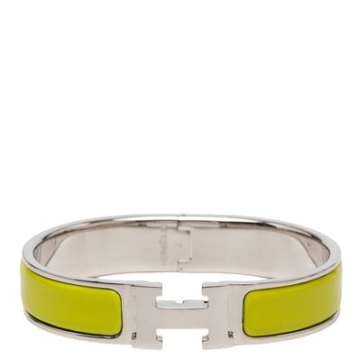 エルメス クリックH PM エナメルブレスレット バングル シルバー イエローグリーン メタル レディース HERMES 【中古】