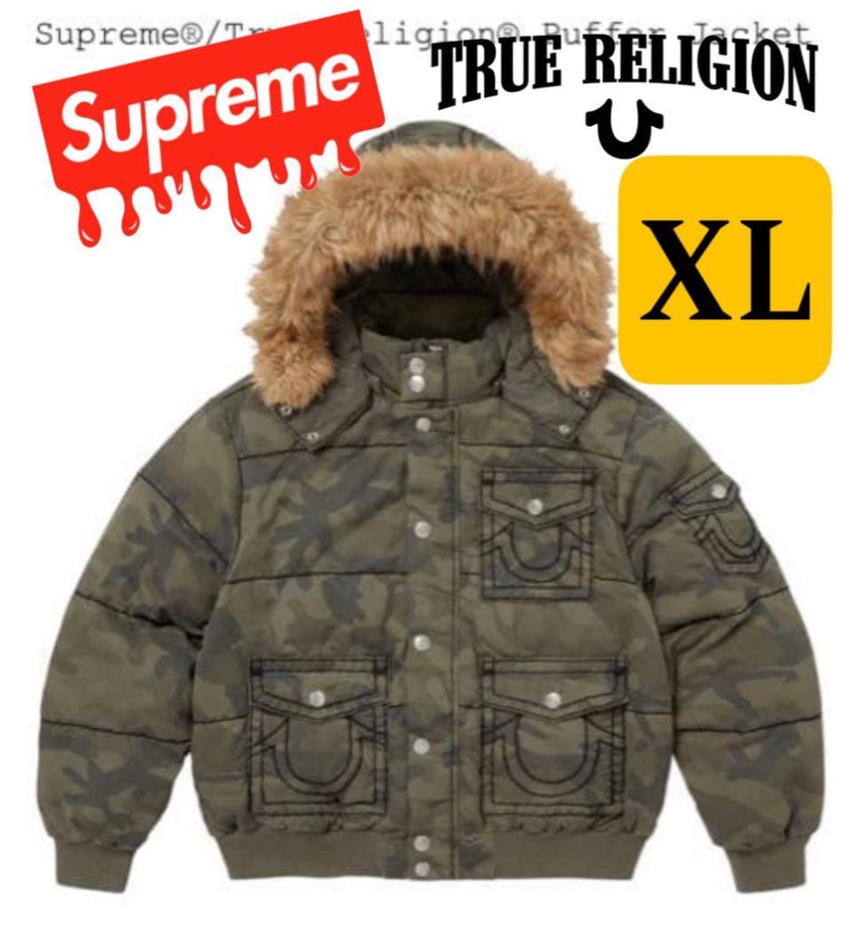 シュプリーム x トゥルーレリジョン パファー ジャケット "ウッドランドカモ"