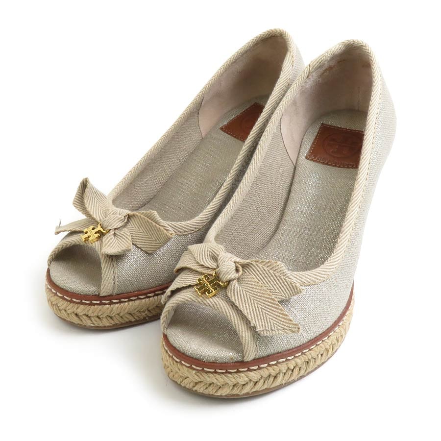 トリーバーチ Tory Burch パンプス 5 キャンバス メタリックベージュ レディース【中古】 r10266i