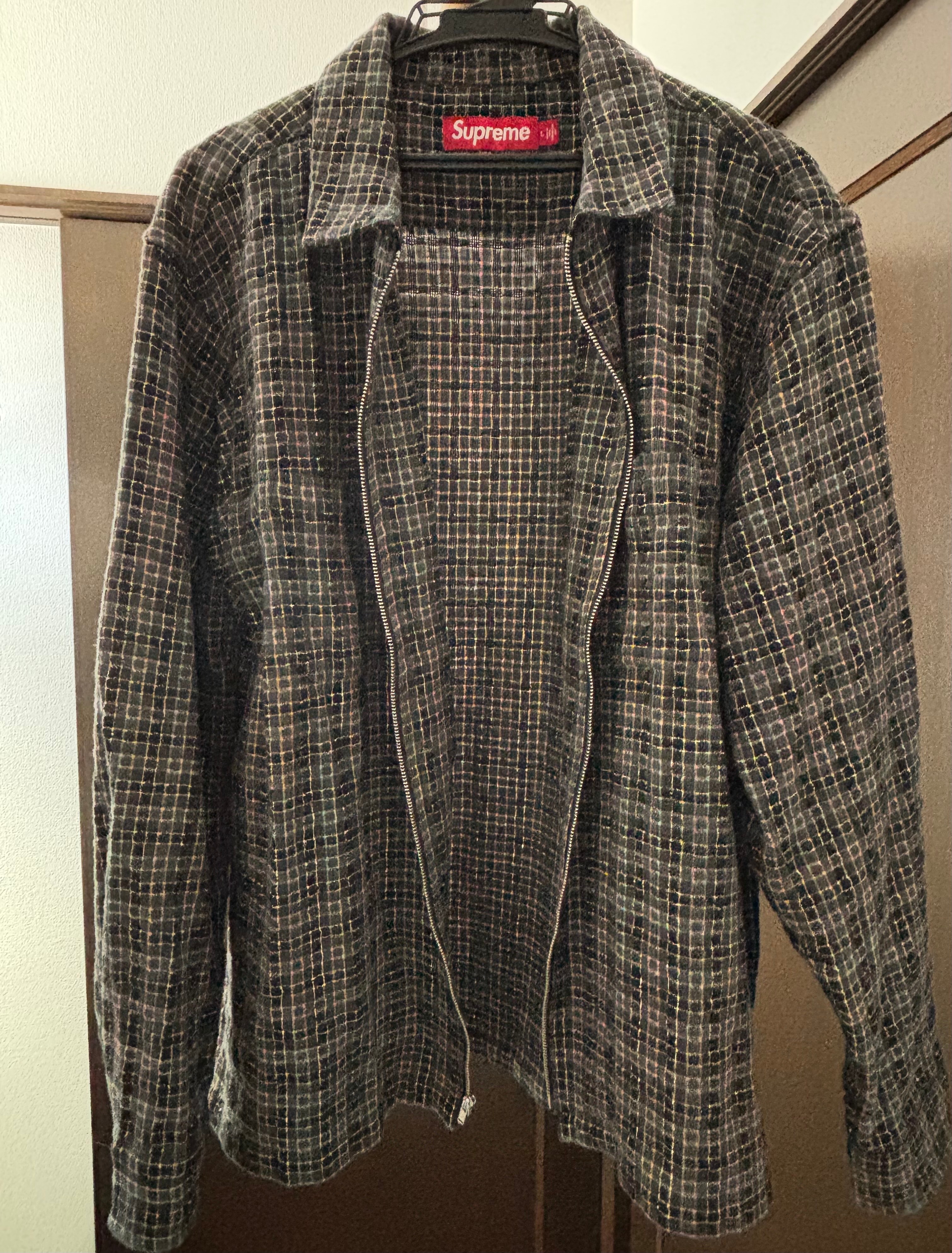 Supreme Metallic Plaid Zip Up Shirt "Washed Black"