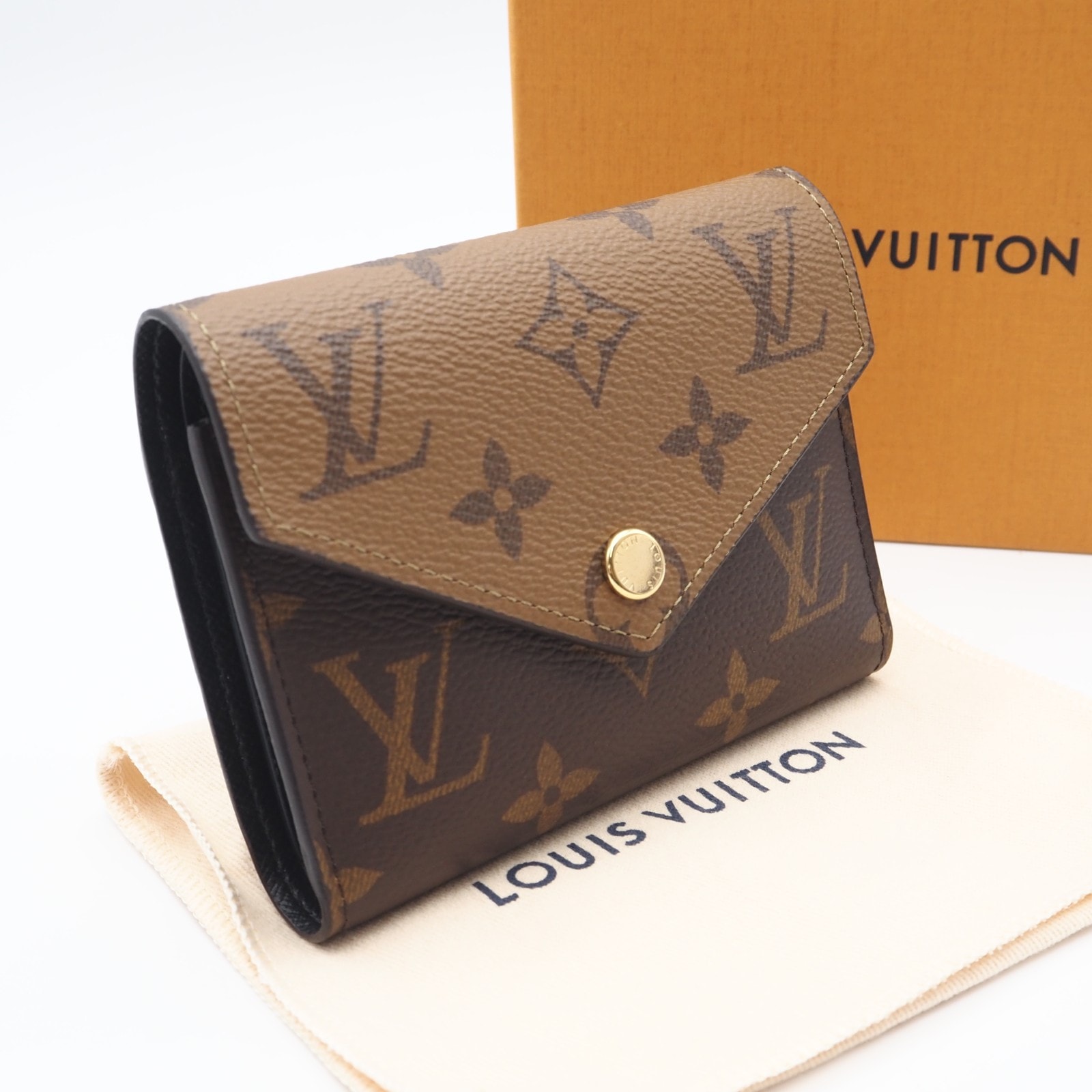 美品 LOUIS VUITTON ルイ・ヴィトン モノグラム リバース ポルトフォイユ ヴィクトリーヌ M81557 三つ折り財布 ブラウン ベージュ コーティングキャンバス レザー レディース
