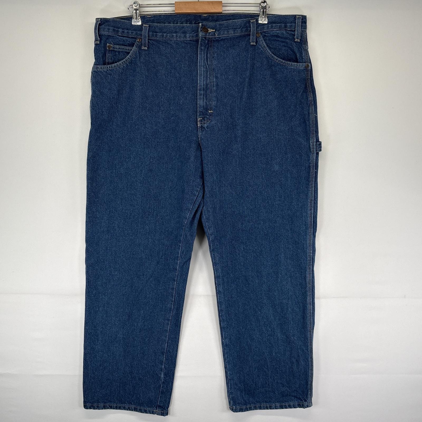 古着 ディッキーズ Dickies デニムパンツ ペインターパンツ ワーク 大きいサイズ ワンポイントロゴ w42 L30 ブルー メンズ