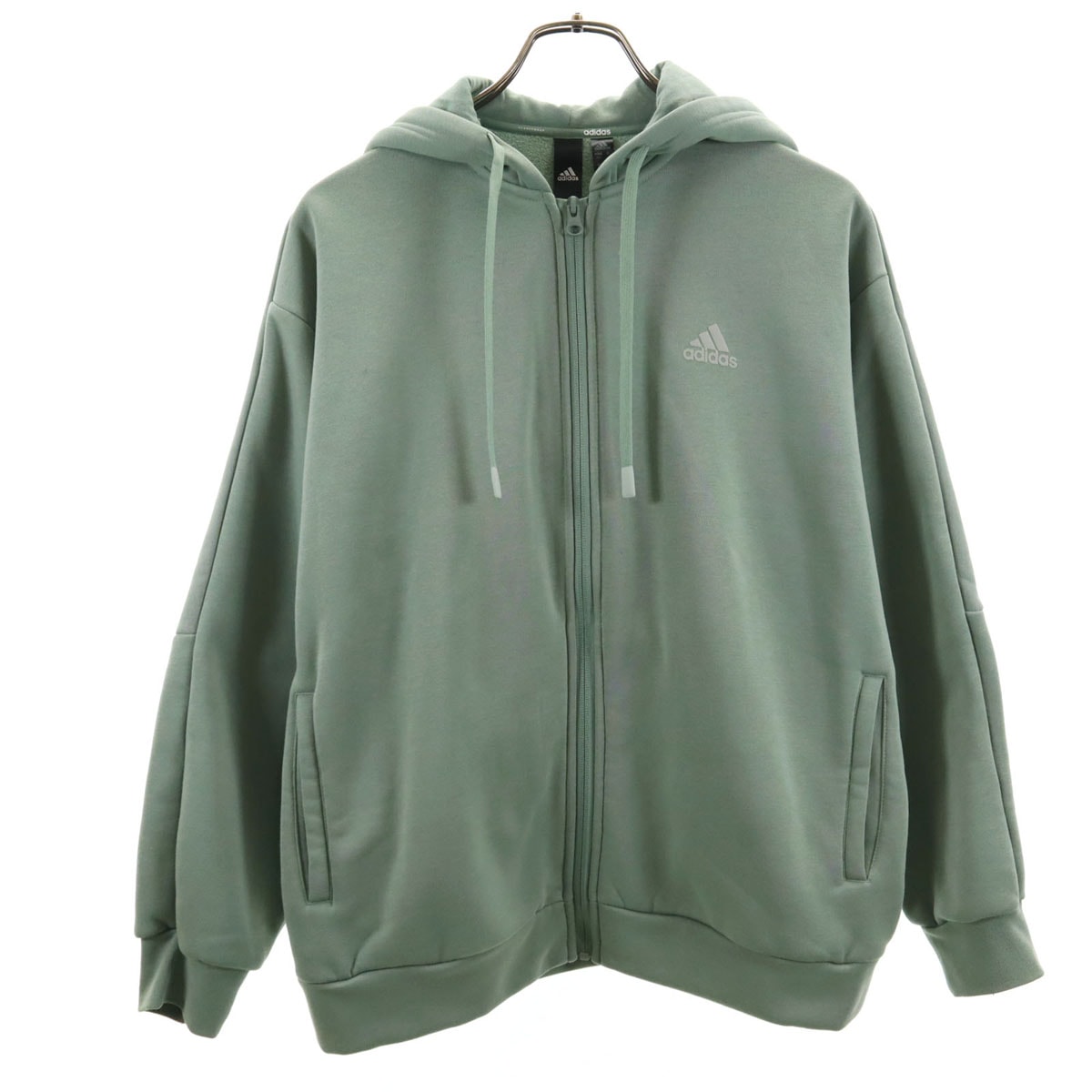 adidas アディダス 長袖 ルーズフィット ジップパーカー L グリーン系 裏起毛