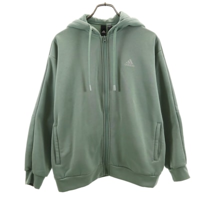 adidas アディダス 長袖 ルーズフィット ジップパーカー L グリーン系 裏起毛