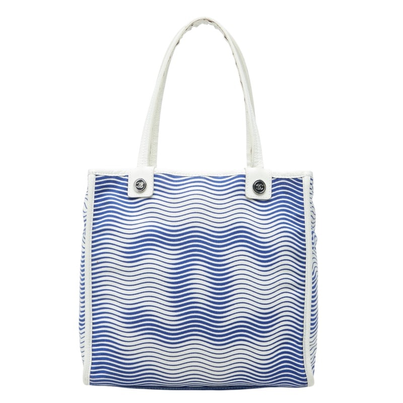 シャネル マジックCC トートバッグ ブルー ホワイト キャンバス レザー レディース CHANEL 中古