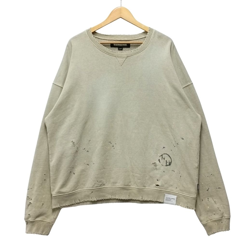 NEIGHBORHOOD ネイバーフッド 23AW ダメージ加工 スウェット コットン ライトカーキ系 サイズ XL 正規品 / 55026