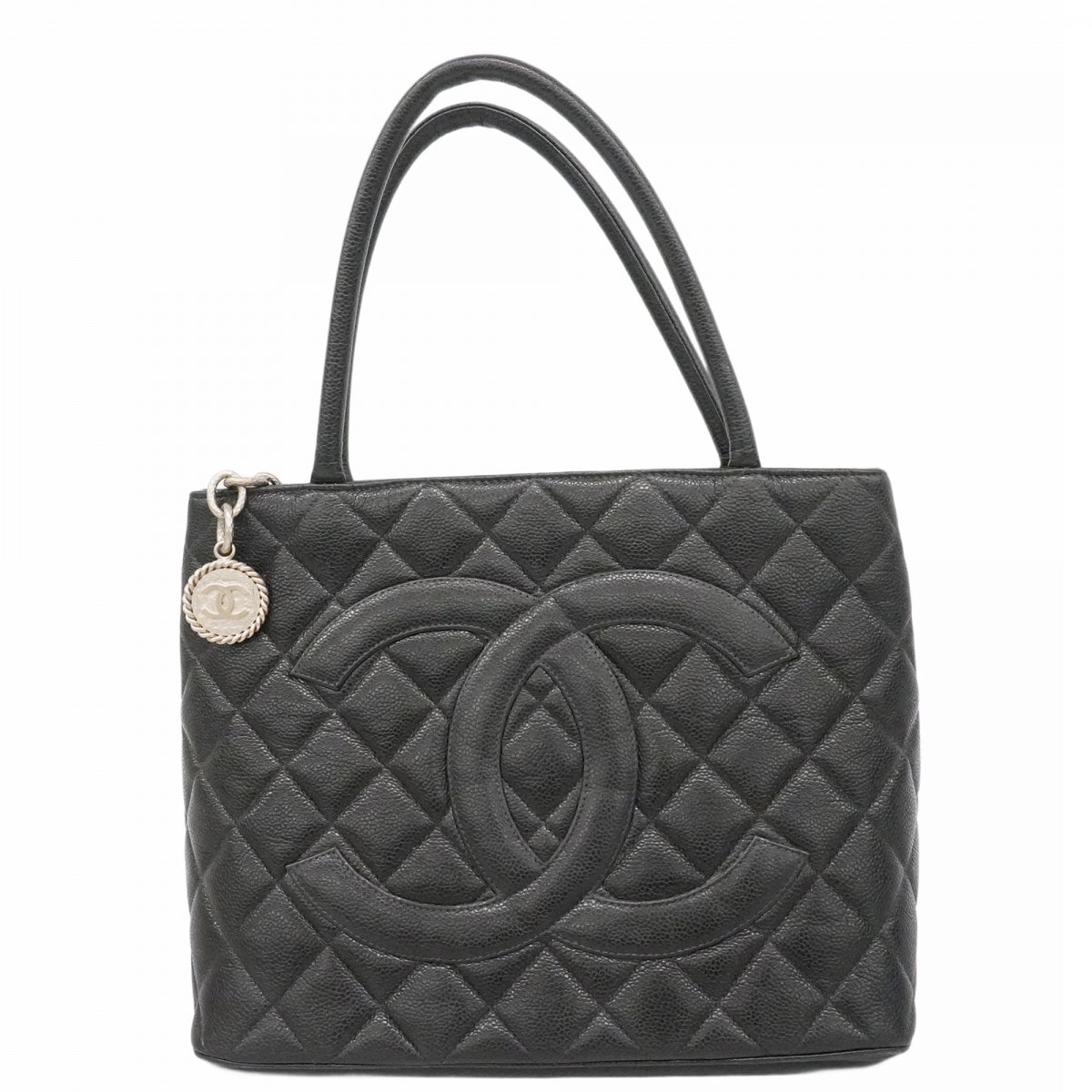 【6dc2385-k】シャネル トートバッグ 復刻トート キャビアスキン ブラック シルバー金具【中古】レディース