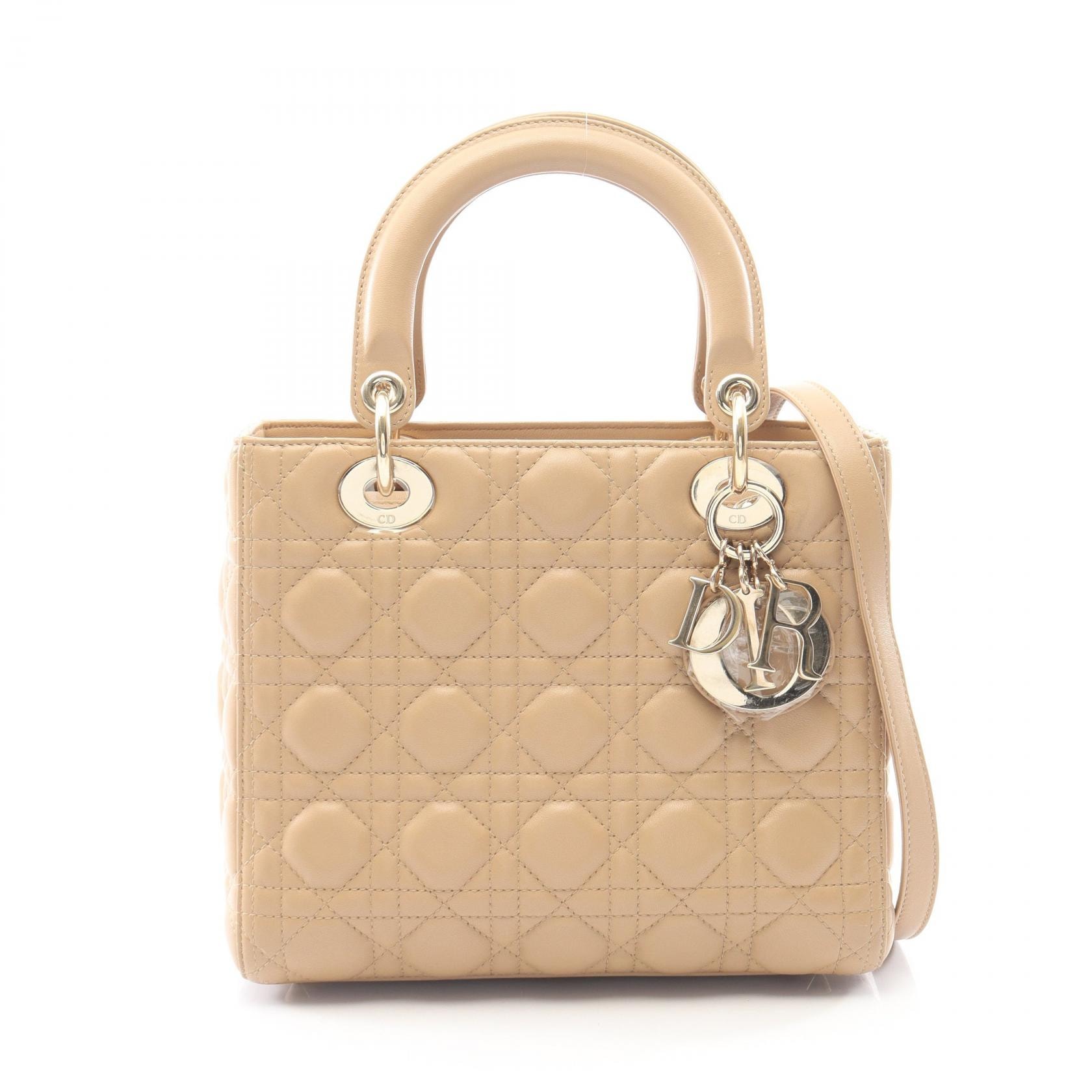 ディオール Dior LADY DIOR レディディオール カナージュ 2WAY ハンドバッグ バッグ レザー レディース ベージュ系 CAL44550 【中古】