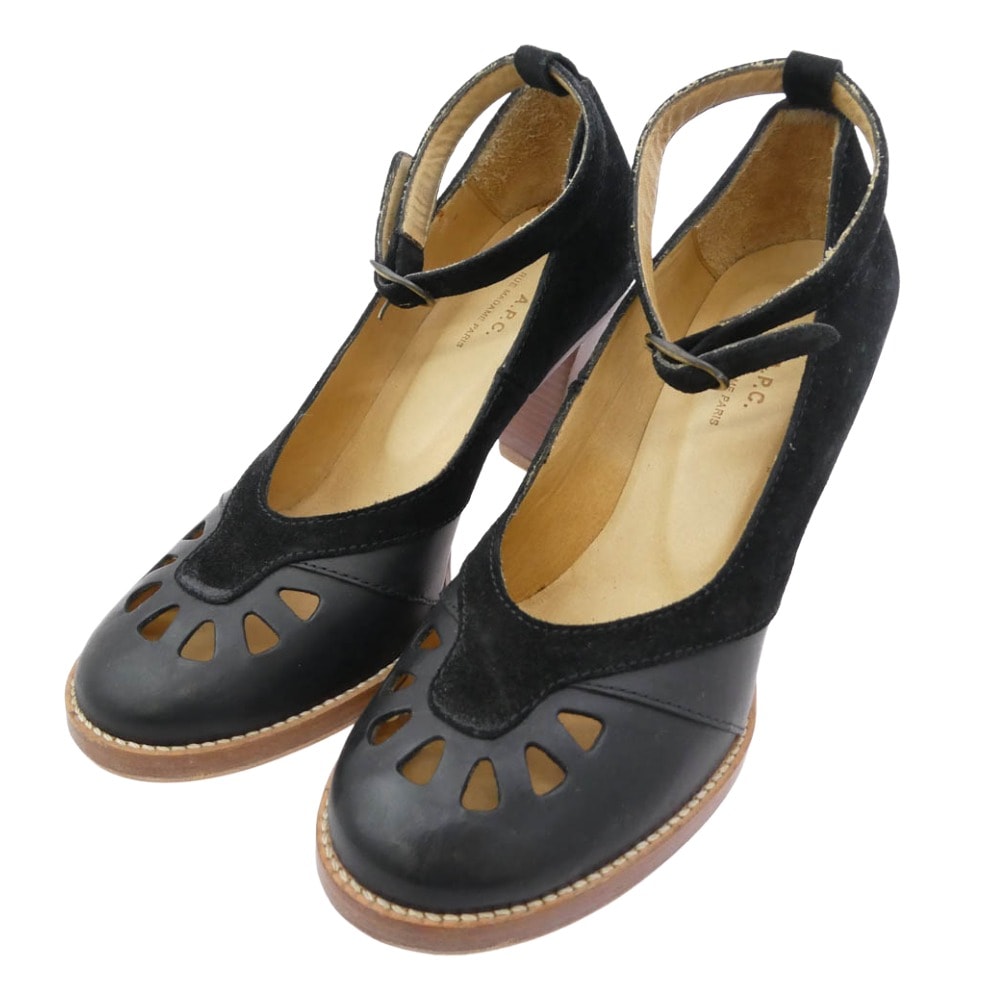 A.P.C. アーペーセー パンプス Tストラップ パンプス ヒール ブラック系 36【中古】