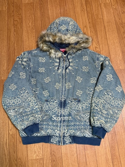 Supreme Bandana Jacquard Denim Hooded Work Jacket "Blue"