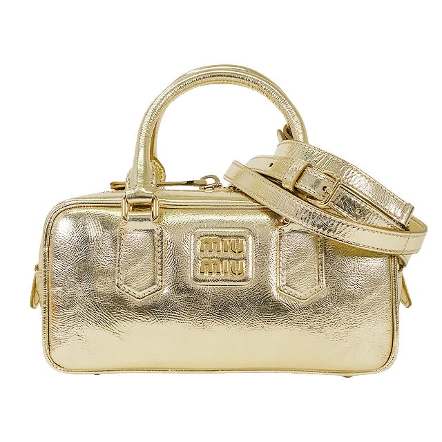 【渋谷並木橋店】Miu Miu ミュウミュウ ハンドバッグ アルカディ レザー 2way レギュラー ゴールド シープスキン シャンパンゴールド金具 5BB142 新品