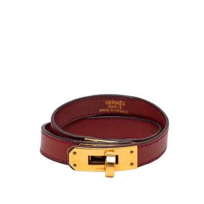 エルメス ケリー ドゥブルトゥール 2連 ブレスレット □F ワインレッド ゴールド金具 レザー レディース HERMES 【中古】