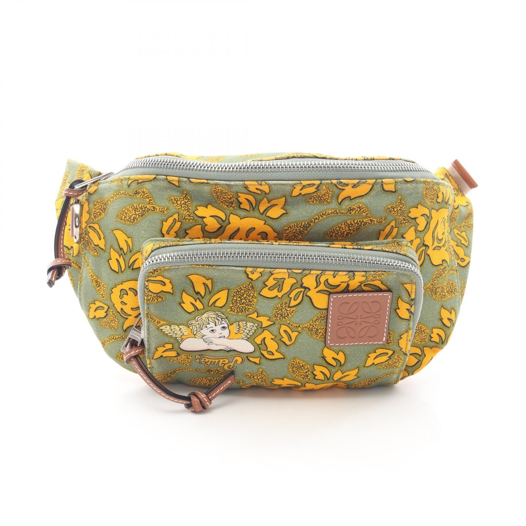 ロエベ LOEWE PAULA'S IBIZA アナグラム ベルトバッグ ウエストバッグ ボディバッグ バッグ キャンバス レディース グリーン系 / イエロー系 / マルチカラー 330.54.W75 【中古】