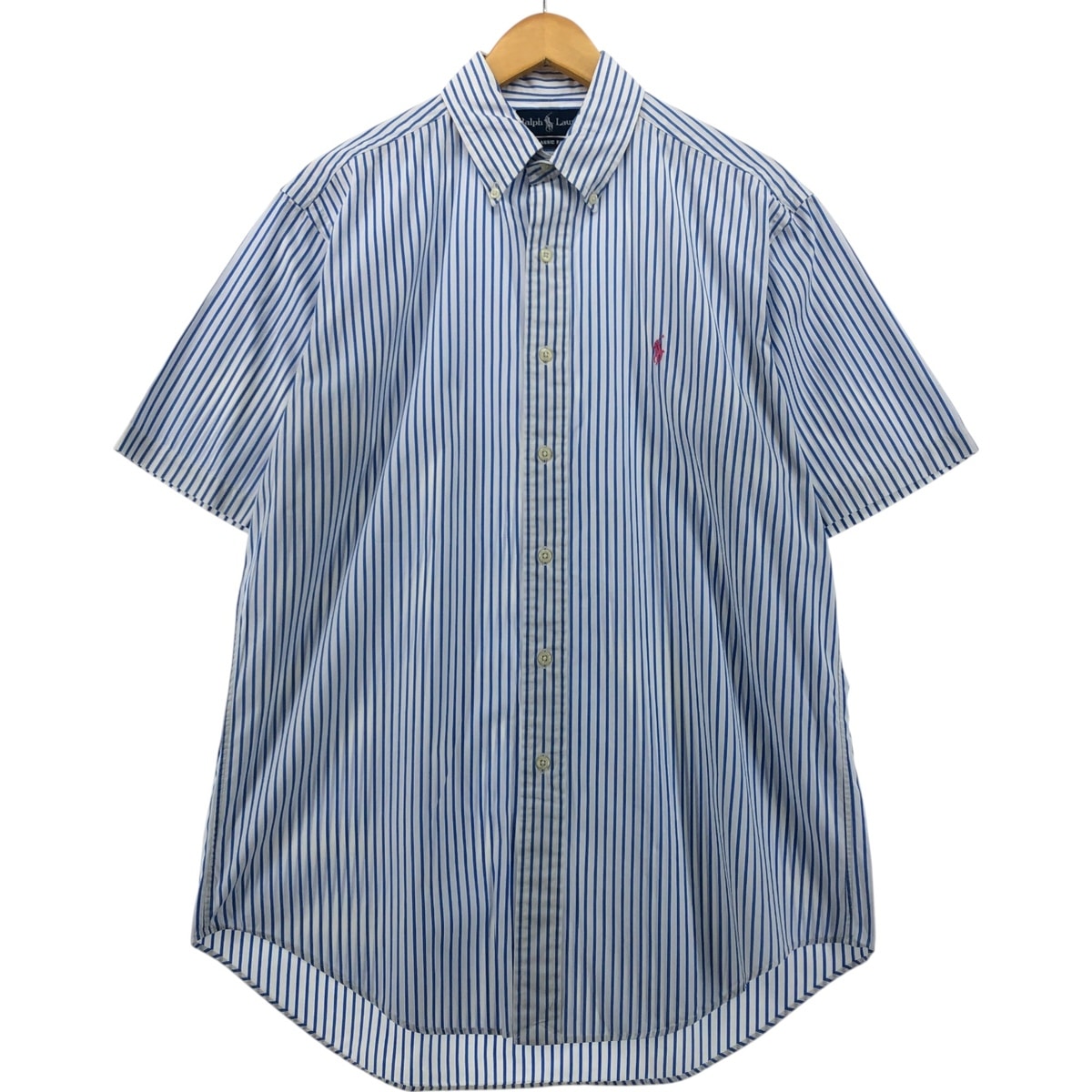 古着 ラルフローレン Ralph Lauren CLASSIC FIT クラシックフィット 半袖 ボタンダウン ストライプシャツ メンズM相当/eaa555153