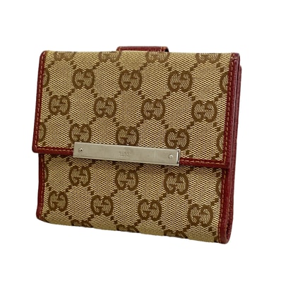 【6kb0755】グッチ 財布 GGキャンバス 112664 キャンバス ブラウン シルバー金具【中古】レディース