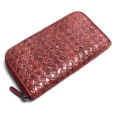 BOTTEGAVENETA ボッテガヴェネタ 長財布 ラウンドファスナー レッド系 114076 パイソン ユニセックス【中古】